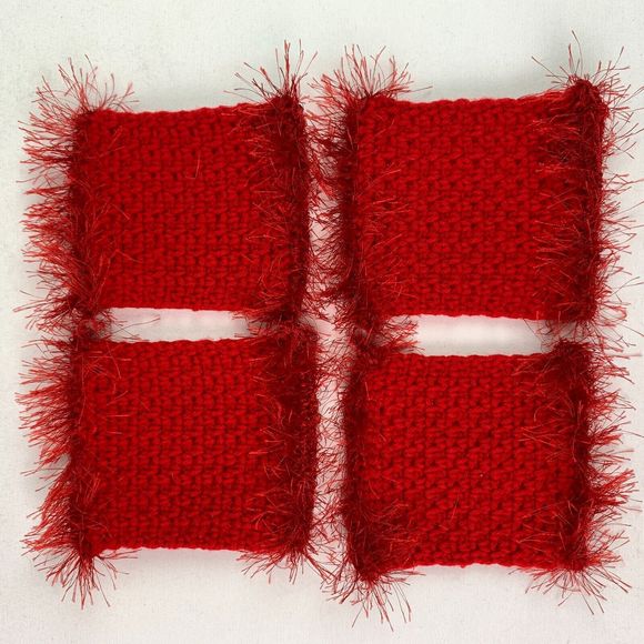 Mug Rugs Handmade Crochet Holiday Red Eyelash Edging Felt Back Set of 4 Coasters - Picture 4 of 8